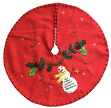 Handmade 24" Felt Applique Snowman Holly Christmas Tree Skirt Small Tabletop Size