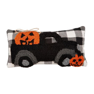 Halloween Pickup Truck Pumpkin 6" x 12" Mini Buffalo Check Pillow