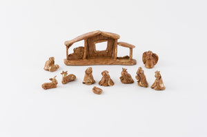 180 Degrees 11 Pc Resin Mini Nativity Christmas Set with Brown Pottery Finish Display, 2" Tall