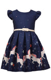 Bonnie Jean Girls Unicorn Magic Print Navy Blue Skirt with Belt