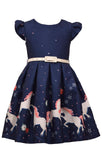 Bonnie Jean Girls Unicorn Magic Print Navy Blue Skirt with Belt