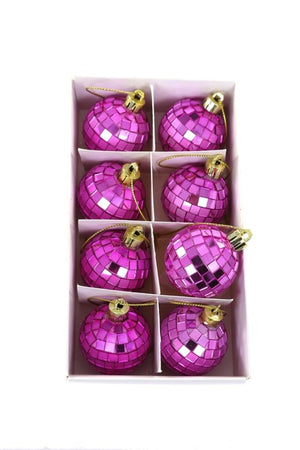 Cody Foster 1.5" Mini Mirror Disco Ball Glass Christmas Retro Ornaments 8 Piece Set Pink