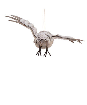13.75" Gray White Plush Snowy Owl in Flight Flying Christmas Ornament