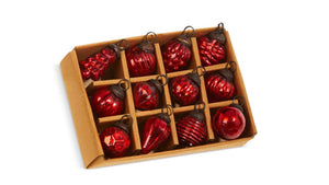 RAZ 1" Red Mercury Textured Glass Bauble Christmas Ornament Set of 12