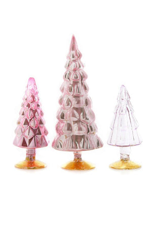 Cody Foster 4"-6.75" Tall Matte and Mirror Glass Christmas Village Tree Set of 3 Pink