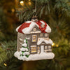 Grey Christmas Village House with Red Roof Mercury Glass Ornament
