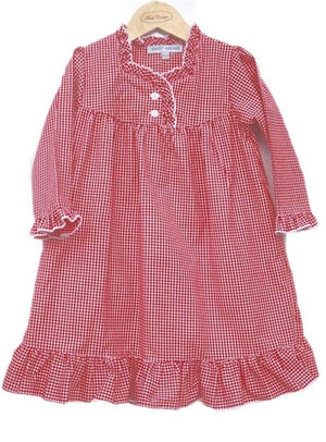 Red and White Gingham Girls Christmas Nightgown Lightweight Fabric
