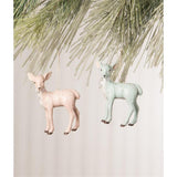 Pastel Pink Blue Christmas Fawn Baby Deer Ornament Set of 2