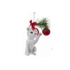 Noble Gems White Cat Playing With a Christmas Ball 5" Glass Ornament
