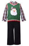 Bonnie Jean 3 Piece Sweater Vest and Pants Christmas Set with Santa Applique