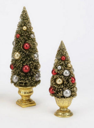 180 Degrees Gold Glitter Bottle Brush Tree in Urn Christmas Set of 2 Gold
