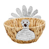 TURKEY Themed Water Hyacinth Woven Thanksgiving Serving Basket TAN 7" x 9 1/4" dia