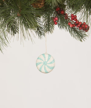 Bethany Lowe Aqua Peppermint Mini 1.75" Sugared Christmas Ornament