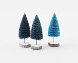 8" Tall Asst Blue Hue Sisal  Bottle Brush Christmas Tree Set of 3