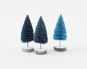 8" Tall Asst Blue Hue Sisal  Bottle Brush Christmas Tree Set of 3