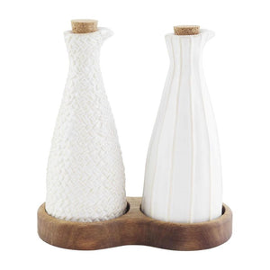 Stoneware Textured Oil and Vinegar Decanter Serving Table Set