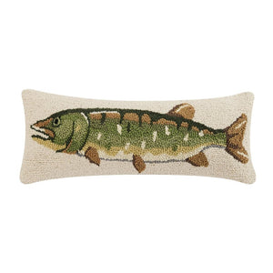 Northern Pike Fish Mountain Cabin Home Hooked Wool Throw Pillow