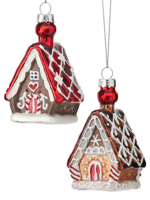 3.5" Gingerbread Alpine Chalet Village House Glass Christmas Ornament Set of 2