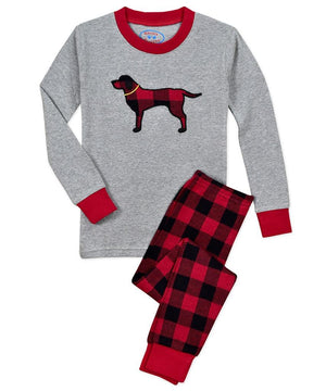 Sara's Prints Red Black Buffalo Check Boys Dog Christmas Winter Pajamas 2 Pc Set