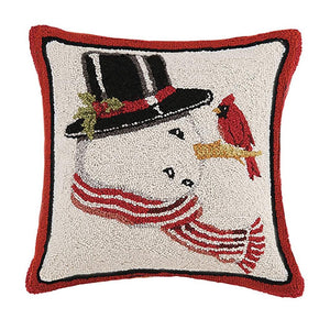 Mary Lake Thompson Snowman with Cardinal on Nose 18" Sq Christmas Hooked Pillow