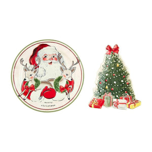 Mud Pie Home Retro Santa Reindeer and Tree Christmas Platter Set