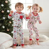 Mud Pie Kids Classic Christmas Santa Reindeer Print Gray Boys 2 Pc Pajamas