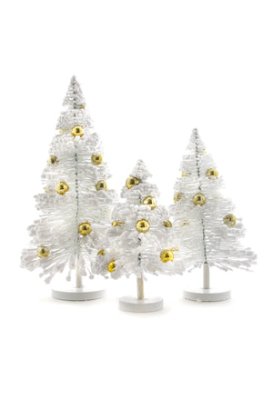 Cody Foster White Gold Balls Snow Forest 8.5-13.25" H Christmas Tree Set of 3