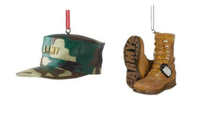 US Military Army Hat and Boots Christmas USA Ornament Set