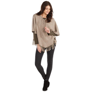 Mud Pie Womens Pixie Speckled Knit Fringed Poncho, Tan Color