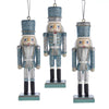Silver and Blue Wooden Nutcracker Soldier 6" Christmas Ornaments Set of 3