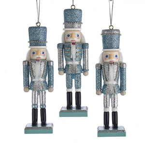 Silver and Blue Wooden Nutcracker Soldier 6" Christmas Ornaments Set of 3