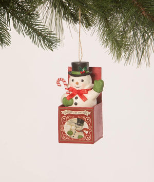 Bethany Lowe Frosty in the Box 4.5" Toy Theme Retro Christmas Ornament