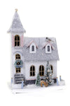 Cody Foster Peaceful Wintery White and Silver Christmas Village Church with Fawn