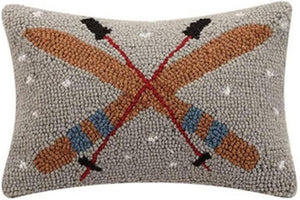 Crossed Skis Winter Chalet Christmas Hooked Wool Accent Pillow 8" x 12"