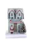 Cody Foster 7" Mint Green Petite Christmas Village Cottage House with Santa