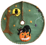 Handcrafted 24" Felt Applique Cat Jack-O Halloween Tree Skirt Small Tabletop Size