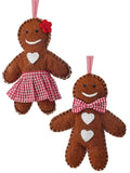 10-12" Felted Wool Gingerbread Boy and Girl Christmas Ornament Set of 2