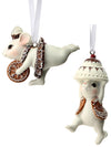 3" White Mouse with Gingerbread Cake and Cookie Christmas Ornament Set of 2