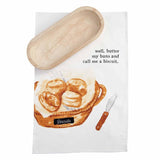 Paulownia Carved Wood Bread Bowl and Butter Biscuit Kitchen Towel Set