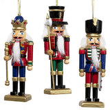 Wooden Wood Nutcracker Soldier Red Green Christmas Ornaments 5" Set of 3