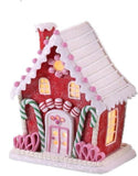 9.5" Red Gingerbread Cookie Candy Christmas Village House with Light Timer