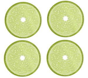 Lime Slice Printed Vinyl Indoor Outdoor Place Mat 15" Round, Set of 4