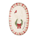 Mud Pie Home WARMEST WISHES Christmas Deer Watercolor Plaid Serving Platter