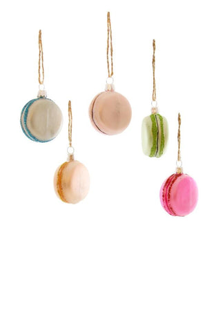 French Macarons Almond Cookies Faux Food Glass Christmas Ornament Set of 5