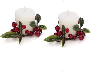 Christmas Red Berry Votive Tea Light Candle Ring 1.5" Wide Set of 2