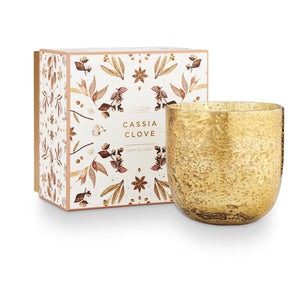 Cassia Clove Scent Luxe Sanded Mercury Glass Christmas Candle 120 Hr Burn Time