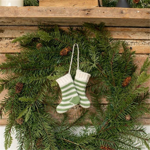 Ragon House 4" Green White Knit Christmas Stocking Pair on String Ornament Green