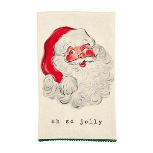 Mud Pie Home OH SO JOLLY Retro Winking Santa Printed Hand Towel