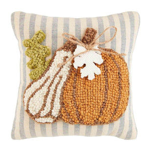 Mud Pie Home Pumpkin Gourd Fall Mini Tuft Hook Wool Pillow 8" Square