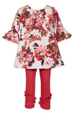 Bonnie Jean Bell Sleeve Floral Print Shift Dress and Red Legging Pants Set